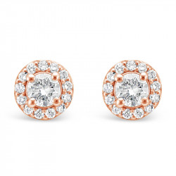 Diamond Cluster Earrings With A Centre Round Brilliant Cut Diamond Set in 18ct Rose Gold. Tdw 0.50ct